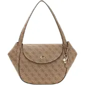 GUESS schoudertas handtas Coleen Logo Flap Shoulder Bag Latte Logo Lichtbruin