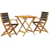vidaXL 3-delige Bistroset polypropeen en massief hout zwart