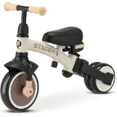 Q-Play Stager Driewieler met Duwstang - Peuterfiets 3-in-1 Opvouwbaar - Bruin