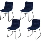 Urban Living “BROOKLYN” SET VAN 4 VELVET STOELEN BLAUW 55X45XH78CM