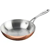 Vogue driewandige koperen koekenpan, 20 cm, koper, spiegelglanz afwerking, geschikt voor alle kookplaten