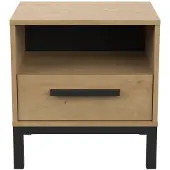 CALICOSY Nachtkastje 1 lade en 1 vak, eiken en mat zwart decor, craft l44,6 cm
