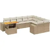 vidaXL 10-delige Loungeset met kussens poly rattan beige