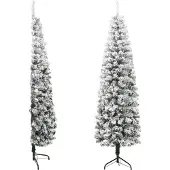 vidaXL Kunstkerstboom half met sneeuw smal 240 cm