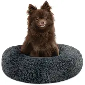Lionto Donut hondenbed, zacht pluche & verhoogde rand 40 cm donkergrijs