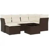 vidaXL 7-delige Loungeset met kussens poly rattan bruin