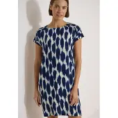Cecil Dames Knie-lange jurk met kapmouwtjes en print - Blauw - M
