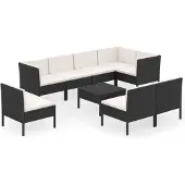 vidaXL 9-delige Loungeset met kussens poly rattan zwart