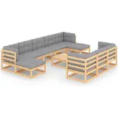 vidaXL 11-delige Loungeset met kussens massief grenenhout