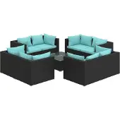 vidaXL 9-delige Loungeset met kussens poly rattan zwart