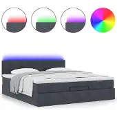 vidaXL Ottoman bed met matras en LED's 180x200cm fluweel donkergrijs