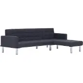vidaXL Slaapbank L-vormig polyester donkergrijs
