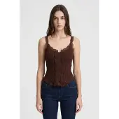 MixRay Aangesloten mouwloze kanten geribde blouse met knopen