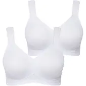Ulla Popken - Dames - Microvezel-beha set van 2 zonder beugel voorgevormde cups - Sneeuwwit - Maat 115C