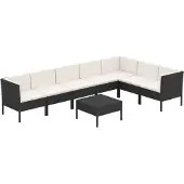 vidaXL 8-delige Loungeset met kussens poly rattan zwart