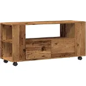 vidaXL Tv-meubel met wielen 102x34,5x43 cm bewerkt hout oud hout