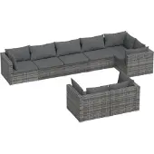 vidaXL 8-delige Loungeset met kussens poly rattan grijs