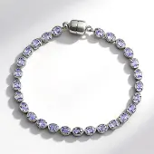 Cavill - Gerhodineerde 925 Zilver Armband met 3,924 ct Ovale Tanzanieten - Luxe en Elegante Tanzania Edelsteen - Magnetische Sluiting