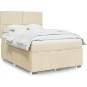 vidaXL Boxspring met matras stof crèmekleurig 140x200 cm
