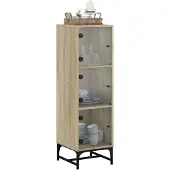 vidaXL Hoge kast met glazen deuren 35x37x120 cm sonoma eikenkleurig