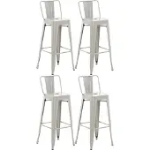 CLP Barkrukset van 4 stuks met rugleuning, in industriële stijl "Mason", kleur: zilver