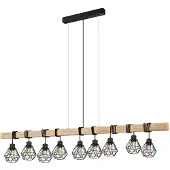 Eglo 9-lichts hanglamp Townshend 5 eetkamer - zwart met hout