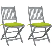 vidaXL Set van 2 klapstoelen met kussens, gemaakt van massief acaciahout.