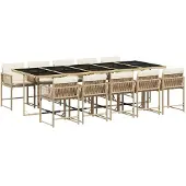 vidaXL 11-delige Tuinset met kussens poly rattan beige
