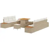 vidaXL Tuinbank Set 10 st 9-zits Beige en Crème