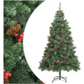 vidaXL Kunstkerstboom met scharnieren dennenappels en bessen 210 cm