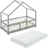 En.casa Kinderbed Treviolo met uitvalbeveiliging en matras 70x140 lichtgrijs en wit []