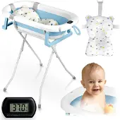 Ricokids Opvouwbaar babybadje met standaard, thermometer en inzetstuk RK-287 wit-blauw