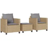 vidaXL 3-delige Bistroset met kussens poly rattan beige