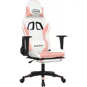 vidaXL Massage gamestoel met voetensteun kunstleer wit en roze
