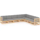 vidaXL 8-delige Loungeset met kussens massief grenenhout