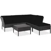 vidaXL 6-delige Loungeset met kussens poly rattan zwart