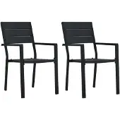 vidaXL Tuinstoelen, 2 stuks, zwart, HDPE, houtlook