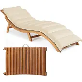 Casaria Ligbed Acaciahout FSC-gecertificeerd incl kussen Crème