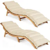 Casaria Ligbed Set van 2 Acaciahout FSC-gecertificeerd incl kussen Crème