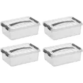 Sunware Q-line opbergbox 4L - Set van 4 - Transparant/grijs