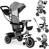 Ecotoys 3-wieler loopfiets 2-in-1 met omkeerbaar zitje en zonnekap - grijs