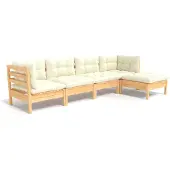 vidaXL 5-delige Loungeset met crèmekleurige kussens grenenhout