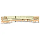 vidaXL 8-delige Loungeset met crèmekleurige kussens massief grenenhout