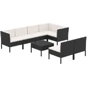 vidaXL 8-delige Loungeset met kussens poly rattan zwart