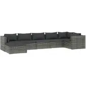 vidaXL 7-delige Loungeset met kussens poly rattan grijs