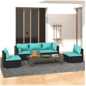 vidaXL 5-delige Loungeset met kussens poly rattan zwart