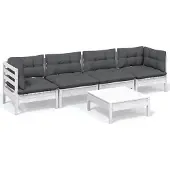 vidaXL 5-delige Loungeset met kussens massief grenenhout