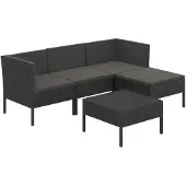 vidaXL 5-delige Loungeset met kussens poly rattan zwart