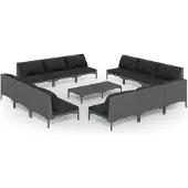 vidaXL 8-delige loungeset voor de tuin met kussens, van polyrotan, in donkergrijs