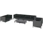 vidaXL 9-delige Loungeset met kussens poly rattan donkergrijs